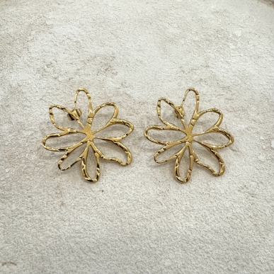Boucles fleurs dorées acier – Naoli Bijoux